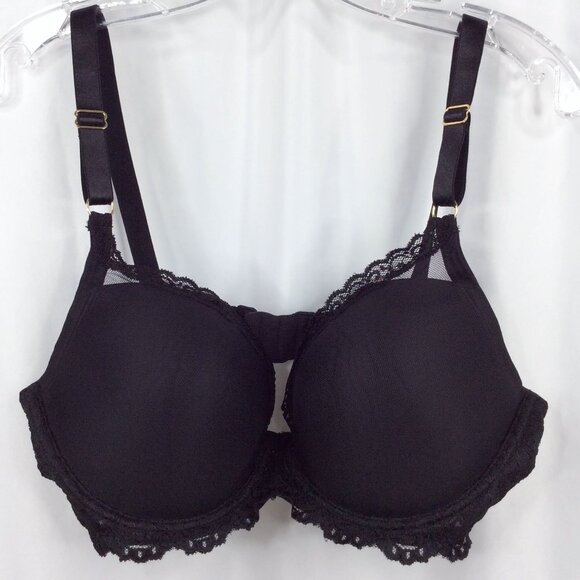 Smart & Sexy Curvy Plunge Light Lined Bra 42C Black Lace SA989 - Picture 2 of 9